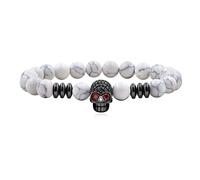 Uloveido Y4240 Bracelet tête de mort - Pierre naturelle noire blanche réglable élastique style punk gothique squelette bracelets pour homme femme mari petit ami prière protection bracelet