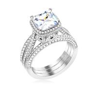 Uloveido Y4502 Bagues de fiançailles étincelantes à triple rangée pour femme et fille Plaqué or blanc Oxyde de zirconium Taille 6 7 8 9, Métal, Zircone cubique