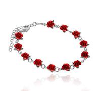 Uloveido Y452 Bracelet à breloques en forme de rose rouge pour femmes et filles Plaqué or 18 carats Bijoux naturels 1zaine de roses, 18.5 cm, Cristal