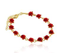Uloveido Y452 Bracelet à breloques en forme de rose rouge pour femmes et filles Plaqué or 18 carats Bijoux naturels 1zaine de roses, 18 5 cm, Laiton, acier inoxydable