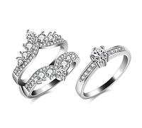 Uloveido Y477-J048 Ensemble d'alliances pour femme avec double couronne de princesse et zircone cubique, P1/2 (57mm), Cristal, Zircone cubique