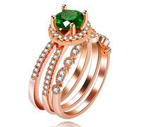 Uloveido Y580 Lot de 3 bagues empilables en plaqué or rose avec cristaux verts pour femmes et filles, L1/2 (51.9mm), Cristal Métal, Zircone cubique