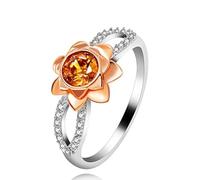 Uloveido Y812 Bague en forme de rose 14 carats bicolore avec diamant synthétique orange, R1/2 (59.5mm), Cristal, Zircone cubique