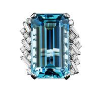 Uloveido Y926 Bague plaquée platine avec pierre de naissance rectangulaire en zircone cubique imitation aigue-marine pour femme, L1/2 (51.9mm), Cristal, Zircone cubique
