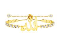 Uloveido YA4963 Bracelet de tennis plaqué or avec nom arabe personnalisé en oxyde de zirconium pour anniversaire de mariage, Medium, Laiton, Oxyde de zirconium