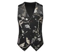 ULPUDFAO Blazer Sans Manche, Gilet Slim Fit À Simple Boutonnage Tendance Jacquard Sans Manches Veste De Smoking Respirante Décontractée Robe De Soirée De Mariage Gilet Haut Pour Hommes Doré Xxl