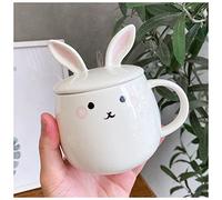 ULPUDFAO Tasse De Couple Dessin animé Lapin avec Couvercle cuillère céramique Tasse café Petit déjeuner Tasse Tasse Mignon étudiant Couple Tasse Tasse de café Coupe(White)