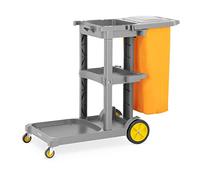 Ulsonix Chariot De Nettoyage Ménage avec Sac À Linge et Couvercle Ordures Déchets UNICLEAN 13 (Plastique, 3 Tablettes, roulettes 360° À l'avant, Support À Serpillière)