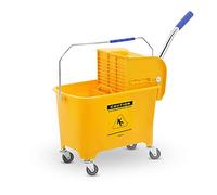 Ulsonix Seau Essoreur À roulettes Chariot De Ménage Lavage Seau Nettoyage UNICLEAN 2 (20 litres, 4 roulettes, Plastique Jaune, Symbole D'Avertissement)