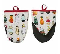 Ulster Weavers - Paire de Mitaines en Forme de Chats de Noël en Attente - Taille Unique - Rouge et crème