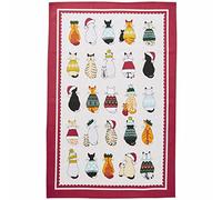 Ulster Weavers - Torchon en Coton - Motif Chats de Noël en Attente - Taille Unique en Rouge et crème