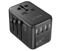 ULT-WIIQ Adaptateur Voyage Universel 45W International Adaptateur Prise Universelle avec 3 USB-A et 2 USB-C Adaptateur Prise Universelle Voyage pour USA UK EU Japon Canada etc.