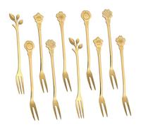 ULTECHNOVO 10 Fourchettes à Fruits en Acier Inoxydable Réutilisables, Fourchettes à Dessert Deux Dents, Set Décoratif 5 Motifs Floraux, pour Apéritif, Pâtisserie et Dégustation