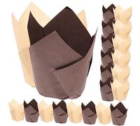 ULTECHNOVO 100 pièces Caissettes Cupcake Tulipe Huile Papier Naturel et Kraft Supports Pâtisserie pour Muffins Gâteaux Snacks Compatibles Four et Micro Ondes pour et Célébrations