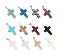 ULTECHNOVO 12pcs Pendentifs en Pierres Naturelles de Croix pour Création de Bijoux Diy, Équilibre et Contemplation, Accessoires pour Yoga et Décoration Maison Couleur Couleur Aléatoire
