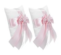 ULTECHNOVO 2 Pièces Coussin D'alliances Classique, Coussin Porte-alliances de Nœud, 7,9 Pouces, Ruban, Rose, pour Cérémonies de Fiançailles Réception, Filles et Nièces