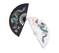 ULTECHNOVO 2 Pièces Éventail Pliant Kung Fu avec Dragon Ventilateur Martial Plastique Léger et Sonore pour Femmes et Hommes Danse et Performance Tai Chi Au Festival