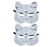 ULTECHNOVO 2 Pièces Masque Intégral de Bal Masqué en Plastique Argenté de Chat Paillettes Réfléchissantes pour Fêtes et Célébrations de Vacances Disco