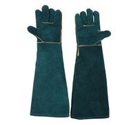 ULTECHNOVO 2 Pièces Moufles Anti-morsures en Cuir de Vache, Cinq Doigts | Protection Épaisse, Souplesse de Manipulation, Résistance aux Griffures, Couleur Verte, pour Amoureux des Animaux