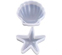 ULTECHNOVO 2 Pièces Moule en Silicone Étoile de Mer et Coquille, Blanc | Silicone Souple, Format Portable, Usage Bureau ou Chambre, Présent Original, Plaque Incluse