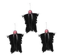 ULTECHNOVO 3 Pièces Décoration Halloween Suspendue Lumineux avec Détection Sonore Squelette à Cheveux Longs Effrayant Lot de Ornements pour Jardin et