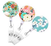 ULTECHNOVO 3 pièces Enrouleurs de Badge Rétractables avec Clip Sécurisé Porte-badge Extensible pour Infirmières Enseignants et Étudiants Lot Floral Bleu Rose Vert