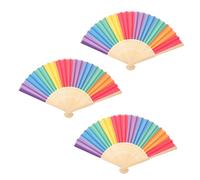 ULTECHNOVO 3 pièces Lot de Éventails Pliables Colorés avec Manche Bambou Éventails Portables Arc--ciel pour Mariage et Accessoires Couleur Aléatoire Couleur Aléatoire