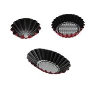 ULTECHNOVO 3 pièces Moules Pâtisserie Acier Moules Tartelette Réutilisables Antiadhésifs avec Bords Cannelés pour Cuisson Uniforme Adaptés Muffins et Maison Noir et Rouge