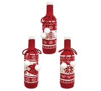 ULTECHNOVO 3pièces Housse De Bouteille à Pompons Protège-Bouteille De Vin Manchon Tricoté Housse De De Noël Décoration De Table