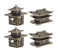 ULTECHNOVO 4 Pièces Ornements Kiosque Laiton Vintage Miniature Architecture Chinoise Décoration Paysagère pour Aquarium Jardin et Bureau