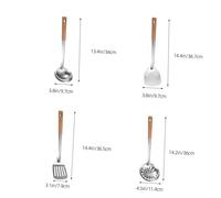 ULTECHNOVO 4 Pièces Set Ustensiles Cuisine Acier Inoxydable avec Manches Bois Longs Louche Spatule Wok Écumoire Fente Cuillère Polyvalente pour Maison et Restaurant