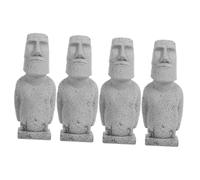 ULTECHNOVO 4 Pièces Statue Moai Simulée Statue De L'île De Pâques en Plein Air Décorations Sculpture Décoration D'aquarium Pierre Tête De L'île De Pâques Ornement Grey Grès