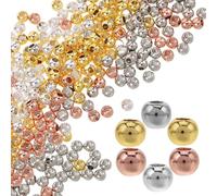 ULTECHNOVO 400 pièces Perles Rondes Métalliques Lisses avec Intercalaires pour Fabrication de Bijoux DIY Bracelets Colliers Assortiment Or Platine Or Rose et Argent