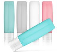 ULTECHNOVO 5 Pièces Kit de Flacons de Voyage en Silicone 80ml, Bouteilles | Forme Goutte, Ouverture Large, Nettoyage Facile et Étanchéité, Trousse Transparente Zippée