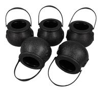 ULTECHNOVO 5 Pièces Petit Seau de Sorcière Noir en Plastique pour Halloween, Panier à Bonbons Léger et Résistant Poignée, pour Fêtes et Anniversaires