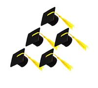 ULTECHNOVO 5pièces Mini Housse De Bouteille De Forme De Chapeau De Doctorat avec Pompon Décorations pour Fête De Graduation Jaune