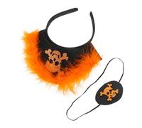 ULTECHNOVO Bandeau Pirate Halloween Unisexe avec Masque Œil Orange et Plume Accessoire pour Garçon Fille et Adultes Costume Cosplay Caribbean