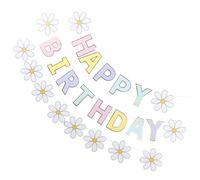 ULTECHNOVO Bannière de Porte «joyeux Anniversaire» en Papier Résistant, Lot de 8 Set de Pièces Drapeaux Fleurs et Petites Fleurs Macarons, Décoration Colorée pour Fête D'anniversaire Bébé