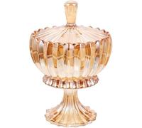 ULTECHNOVO Bocal en Verre Gaufré Ambre Haut avec Couvercle Pot de Rangement Décoratif pour Bijoux et Bonbons Contenant Hermétique pour Maison Accessoire de Rangement Élégant Pot à