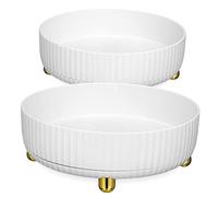 ULTECHNOVO Boîte de Rangement Cosmétique Rotative 2 Pièces Grosse et Petite Taille Polypropylène Blanc Perle Plateau Tournant 360° Bureau Salle de Bain Organisateur de Soins Peau