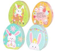 ULTECHNOVO Boîtes à Bonbons en Fer-blanc D’œufs de Pâques, Lot de 4 Pièces Motif Lapin Coloré, Taille Moyenne pour Présents de Fête et Rangement de Biscuits, Décoration Festive pour Garçon