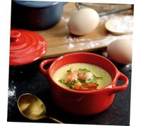 ULTECHNOVO Bol Céramique avec Double Anse pour Cuisine Maison Compatible Micro Ondes et Four Cocotte Émail Rouge avec Couvercle Au Feu pour