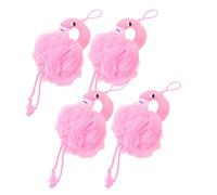 ULTECHNOVO Boules Exfoliantes Bain de Flamant Rose 4pcs Accessoires de Bain pour Garçon et Filles Mousse Riche Lavables en Machine Design Cartoon Adorable