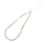 ULTECHNOVO Bracelet Téléphone Perles en Pâte Polymère Lune Étoile, Cordon Anti-perte pour Smartphone, Décoration Bohème Légère, Cordon à Perles Blanc, Unisexe, Adaptable Bureau et Voyage