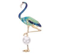 ULTECHNOVO Broche Flamant Rose Délicate en Alliage Bleu Perle Simulée, Accessoire Élégant pour Mariage et Fête, Épingle de Revers pour Fille
