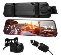 ULTECHNOVO Caméra de Tableau de Bord Et Arrière 10 1 Pouces Plein Écran avec Rétroviseur Tactile Double Enregistrement pour Voiture Caméra de Recul