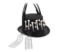ULTECHNOVO Chapeau Melon Style Élégant et Unique pour Décoration Halloween Steampunk en Feutre Noir Crâne et Dentelle Taille M 56-58cm pour Cosplay et Fêtes
