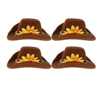 ULTECHNOVO Chapeaux Miniatures de Cowboy pour Petits Animaux 4pcs en Feutre Laineux Décoration de Fleur, Confortables et Faciles à Nettoyer pour Cochons d'Inde et Poulets Lors D'occasions