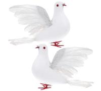 ULTECHNOVO Colombe Blanche Artificielle Ornement de Pigeon 2 Pièces en Plume et Mousse et Composition de Fleur Décoration Élégante et Réaliste pour Décoration de Mariage