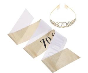 ULTECHNOVO Écharpe D'anniversaire Pailletée pour Femmes 70, Tiare Dorée Strass Décorative, Accessoires Fête Photo, Décoration Anniversaire Royale, Présent Spécial Femme